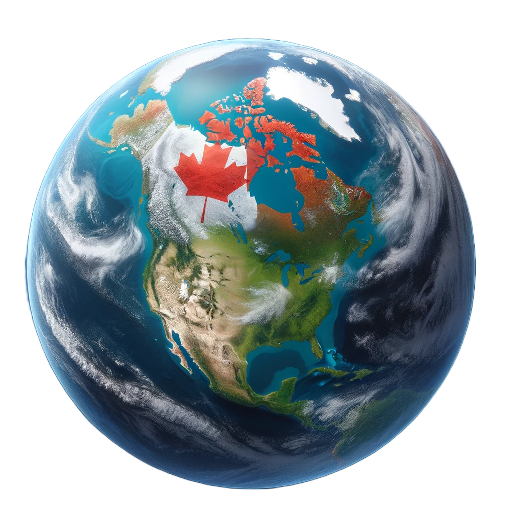 Image of a earth with the Canadian flag as Canada